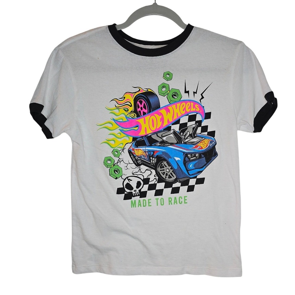 Hot Wheels Ringer Tee White Black Made‎ To Race Graphic Crop Shirt